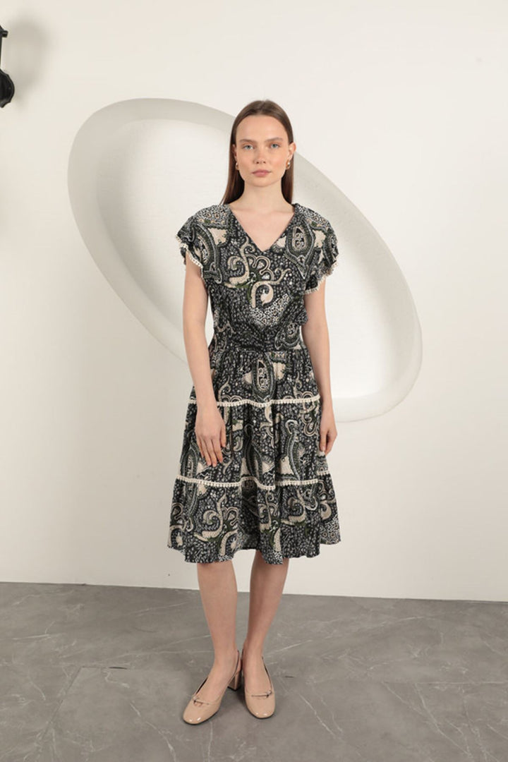 KKT Viscose Ethnic Patterned Dress-Black - Chingford