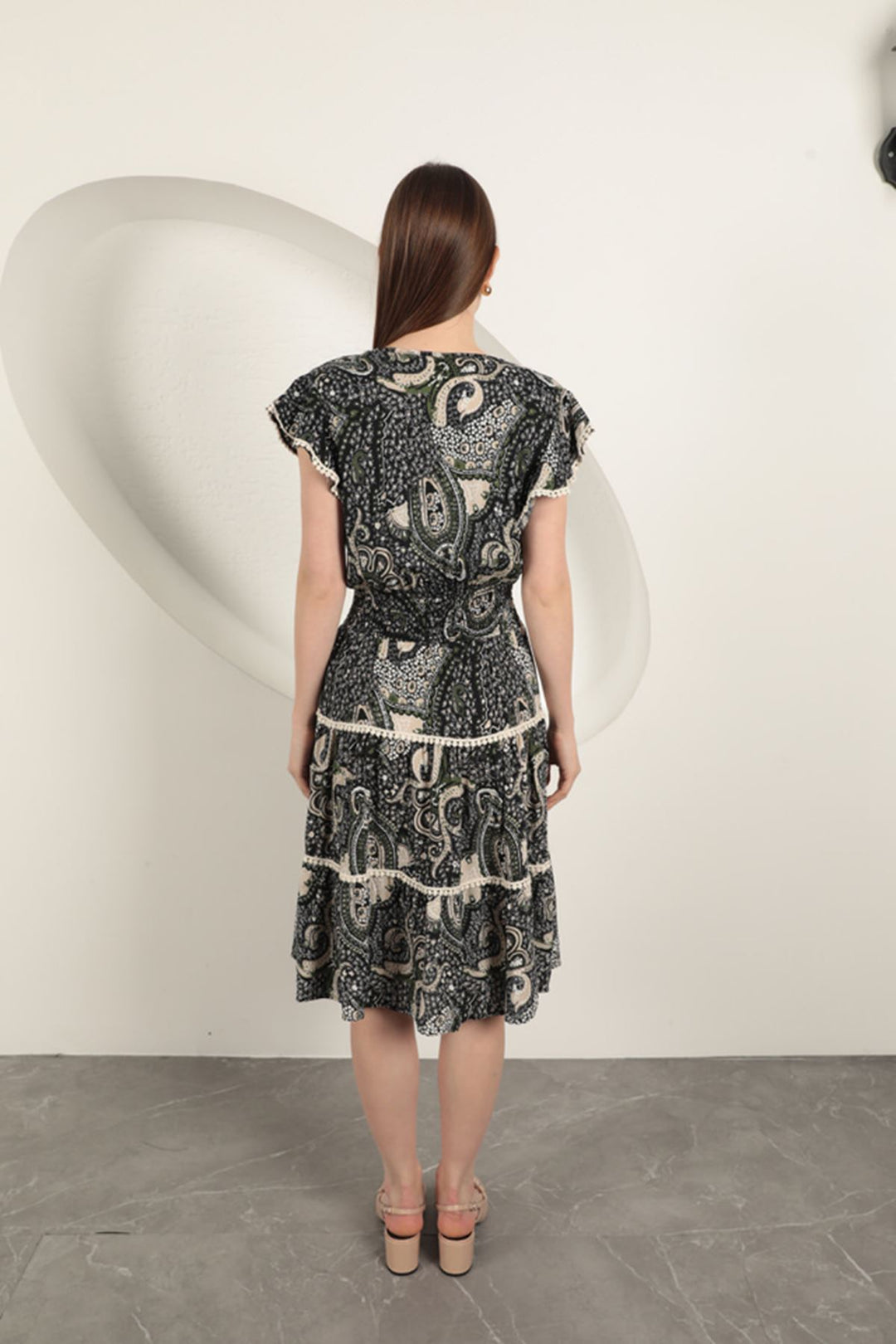 KKT Viscose Ethnic Patterned Dress-Black - Chingford