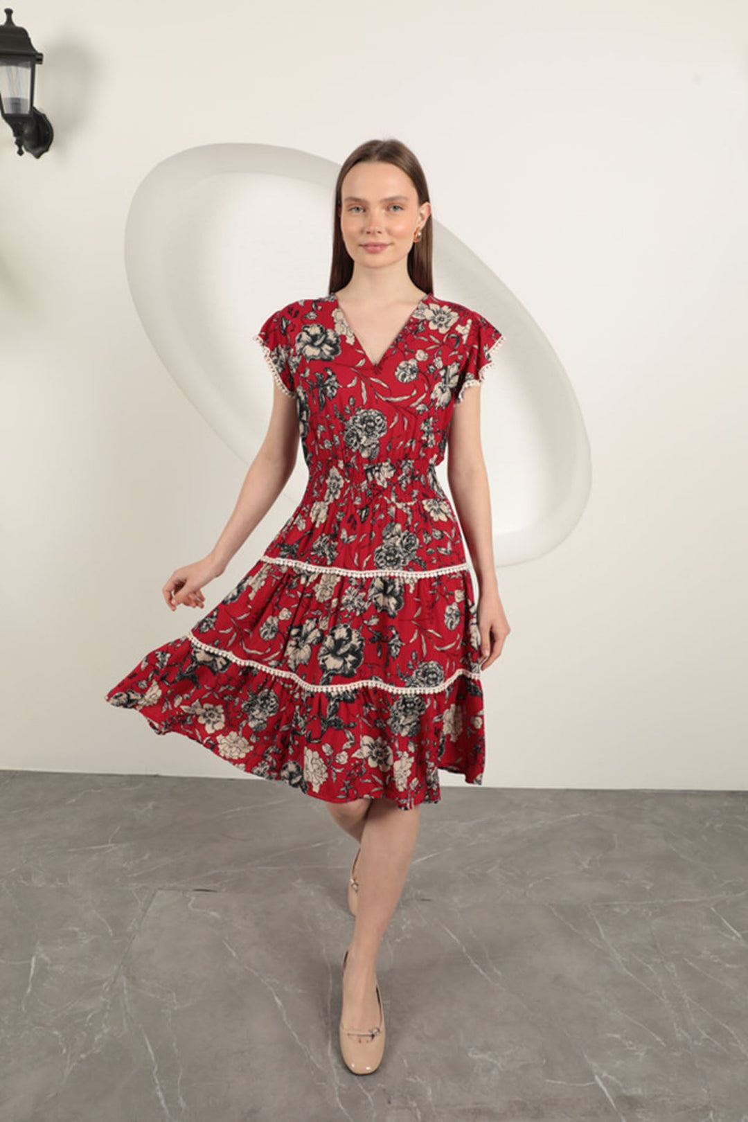 KKT Viscose Floral Patterned Dress-Red - Sintra