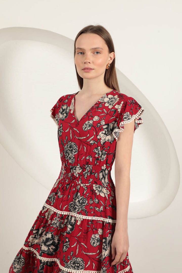 KKT Viscose Floral Patterned Dress-Red - Sintra