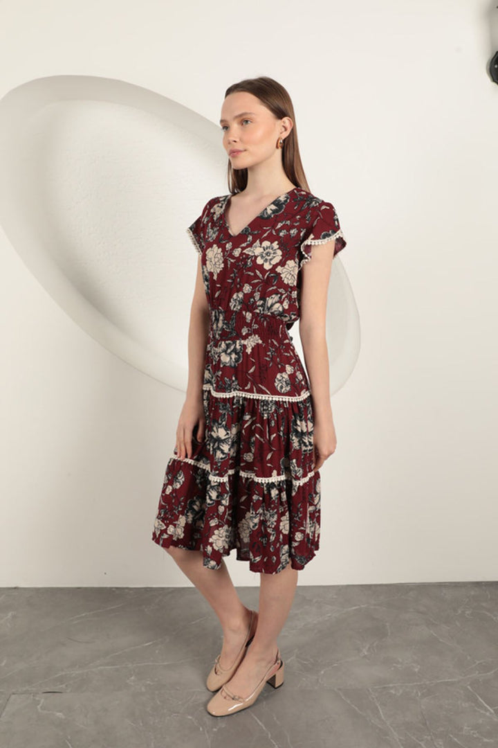 KKT Viscose Floral Patterned Dress-Burgundy - Hillsboro