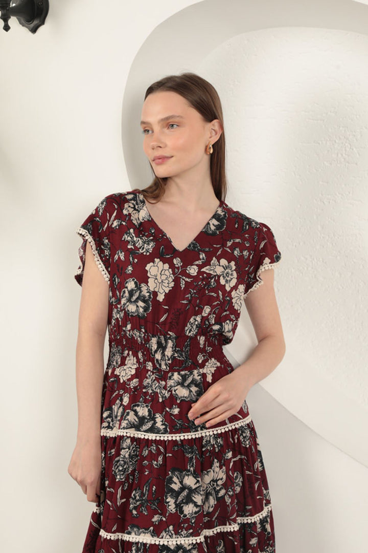 KKT Viscose Floral Patterned Dress-Burgundy - Hillsboro