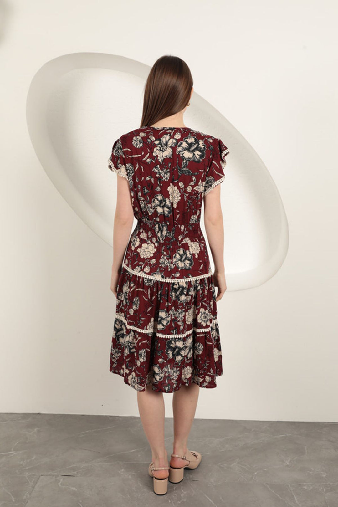 KKT Viscose Floral Patterned Dress-Burgundy - Hillsboro