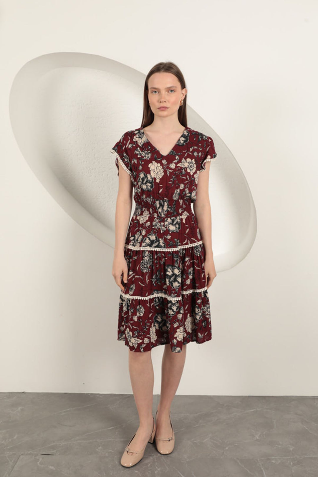 KKT Viscose Floral Patterned Dress-Burgundy - Hillsboro