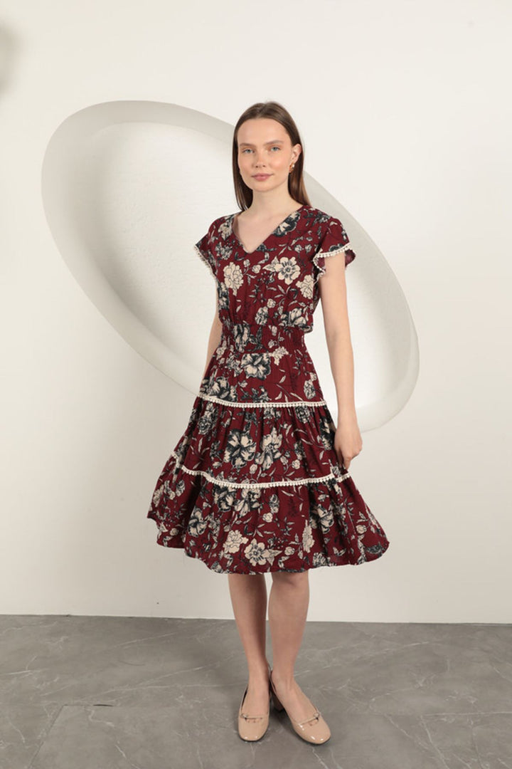 KKT Viscose Floral Patterned Dress-Burgundy - Hillsboro