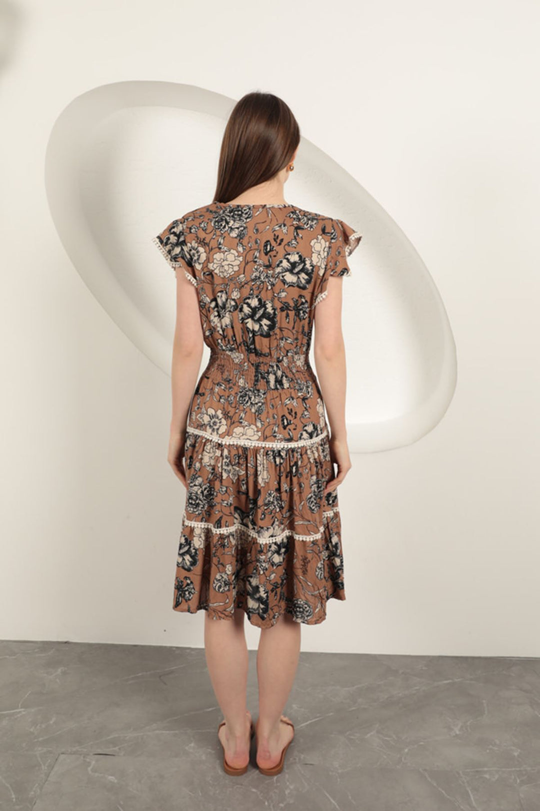 KKT Viscose Floral Patterned Dress-Coffee - Jena