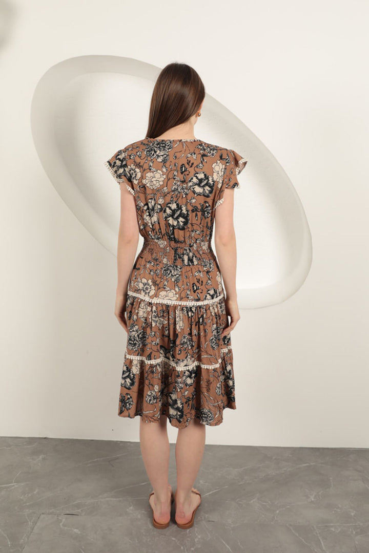 KKT Viscose Floral Patterned Dress-Coffee - Jena