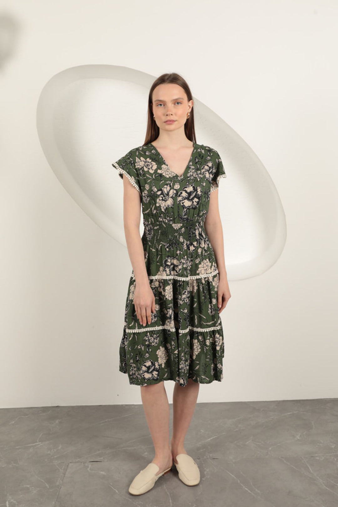 KKT Viscose Floral Patterned Dress-Green - Irákleio