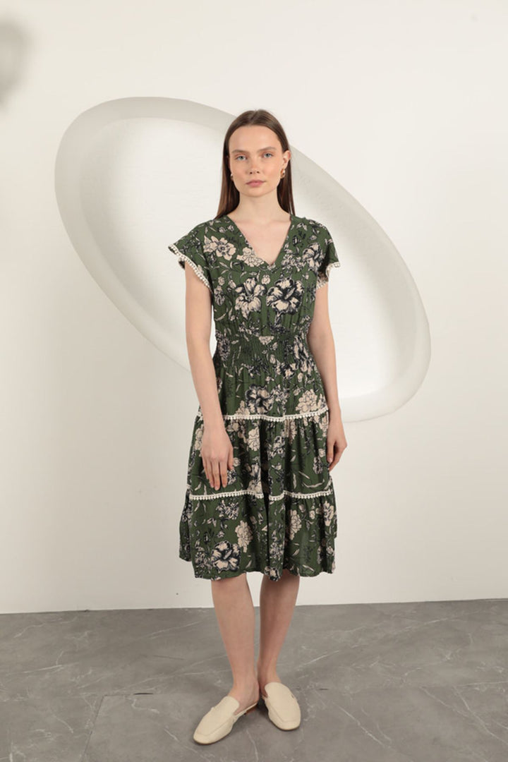KKT Viscose Floral Patterned Dress-Green - Irákleio