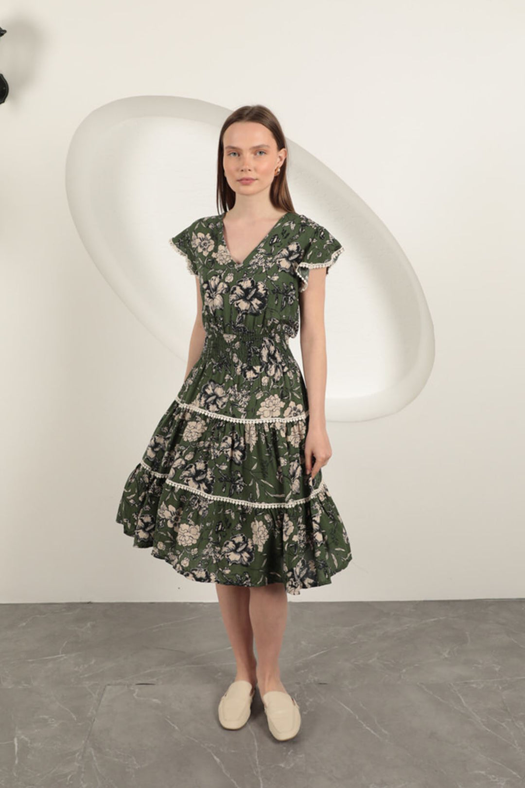 KKT Viscose Floral Patterned Dress-Green - Irákleio