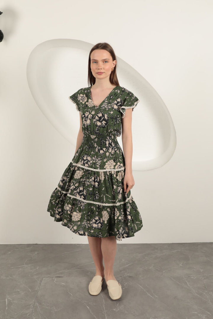 KKT Viscose Floral Patterned Dress-Green - Irákleio