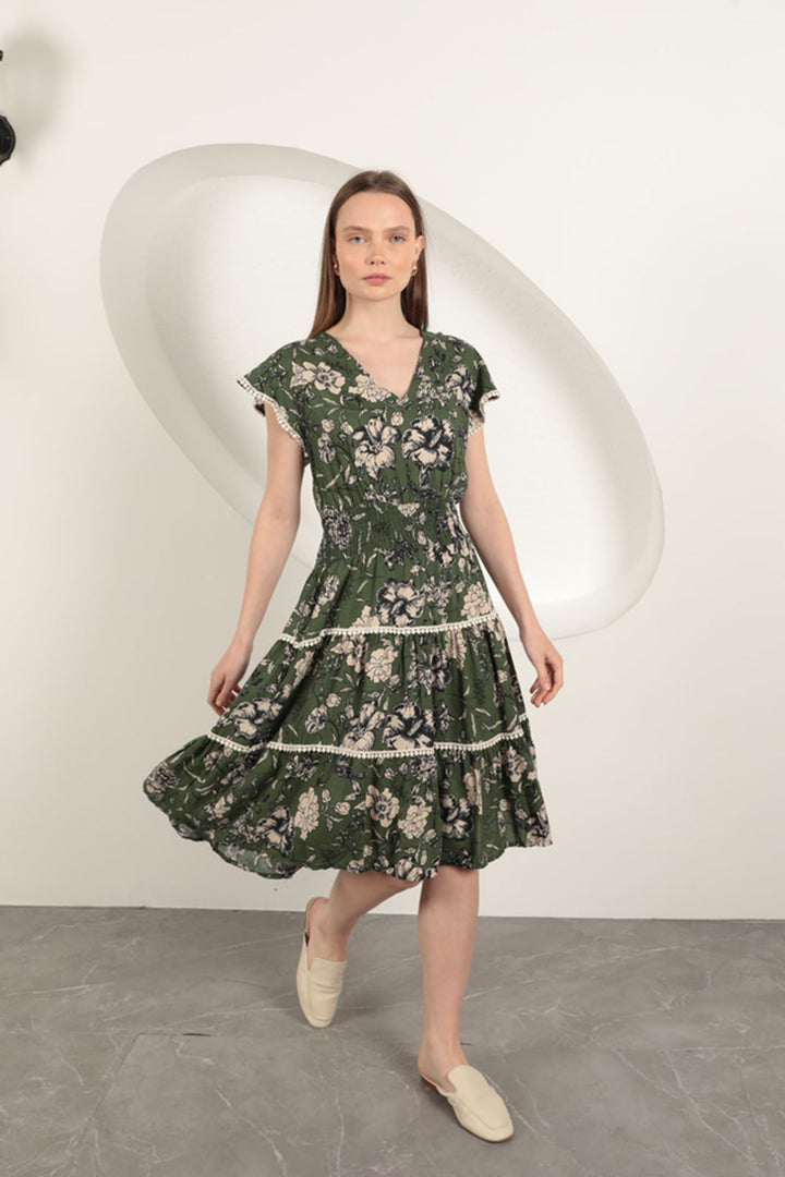 KKT Viscose Floral Patterned Dress-Green - Irákleio
