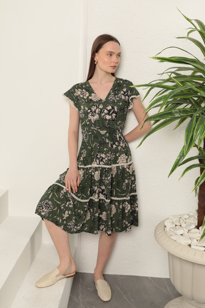 KKT Viscose Floral Patterned Dress-Green - Irákleio