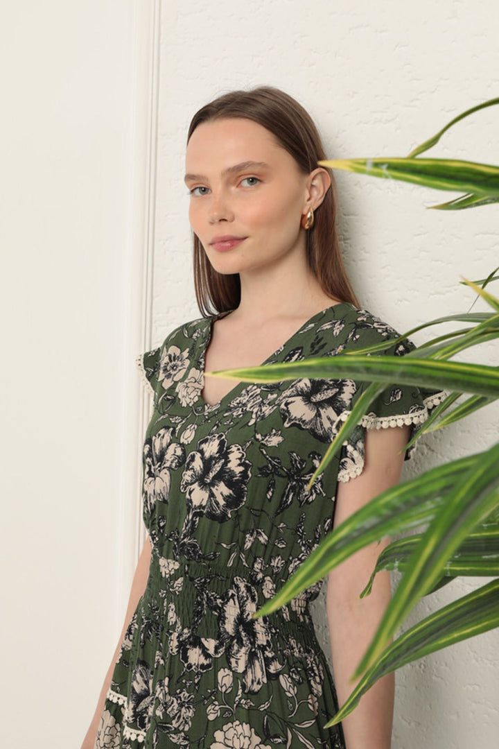 KKT Viscose Floral Patterned Dress-Green - Irákleio