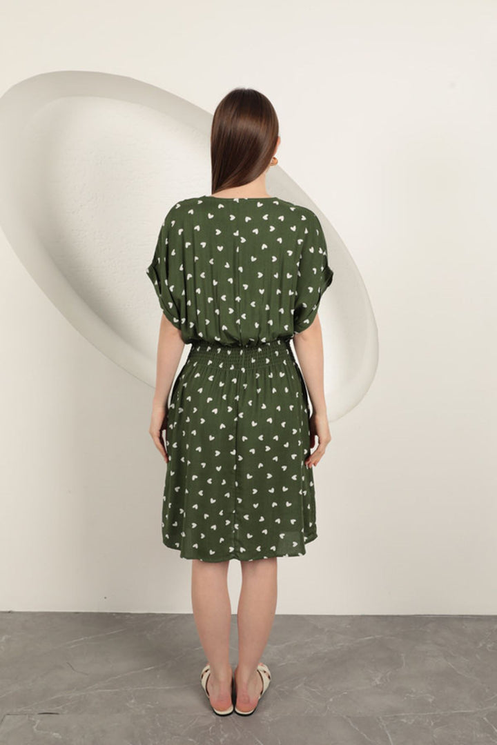 KKT Viscose Fabric Heart Patterned Dress-Khaki - Dublin