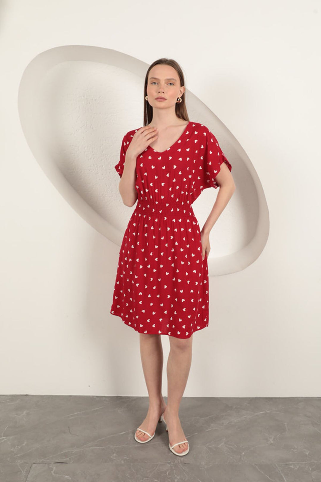 KKT Viscose Fabric Heart Patterned Dress-Red - Berriozábal
