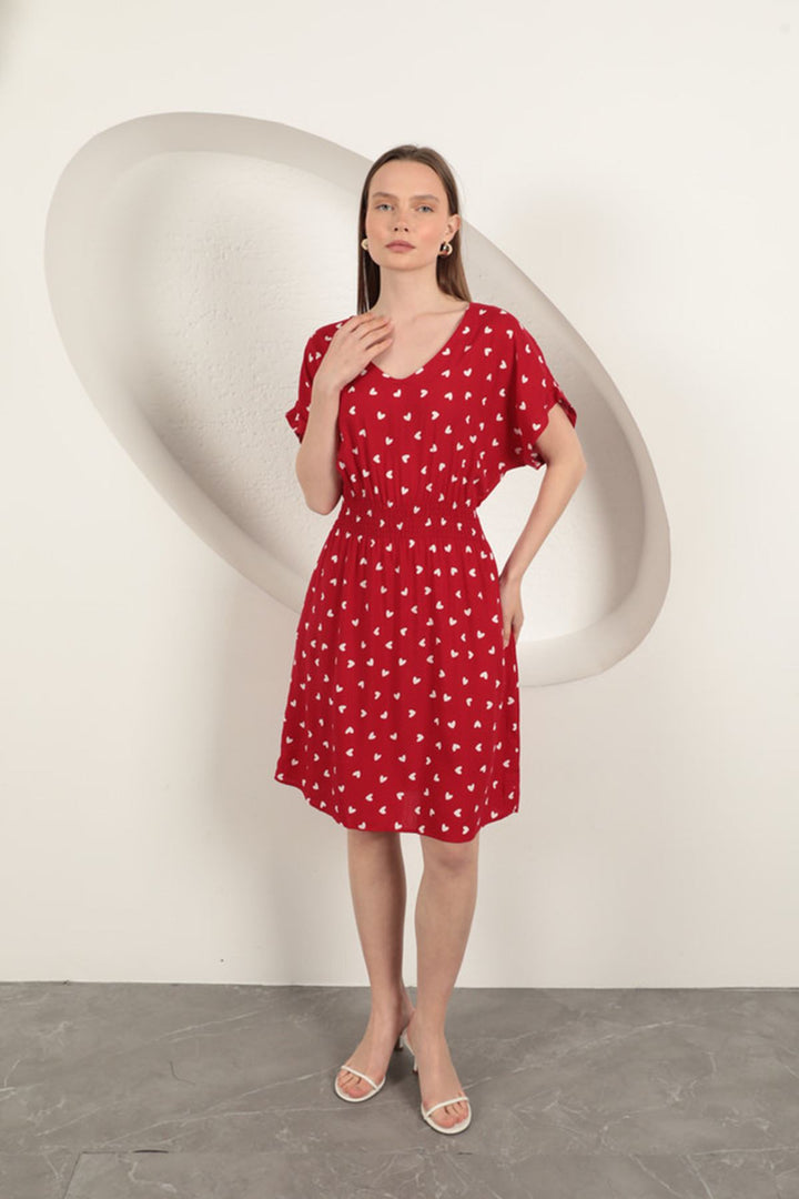 KKT Viscose Fabric Heart Patterned Dress-Red - Berriozábal