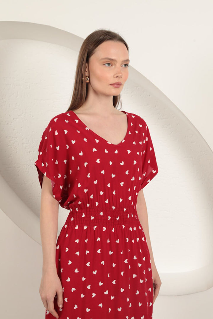 KKT Viscose Fabric Heart Patterned Dress-Red - Berriozábal