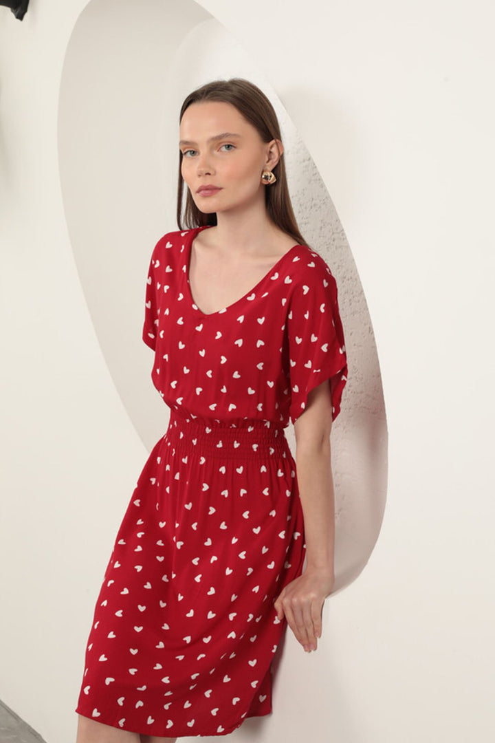 KKT Viscose Fabric Heart Patterned Dress-Red - Berriozábal