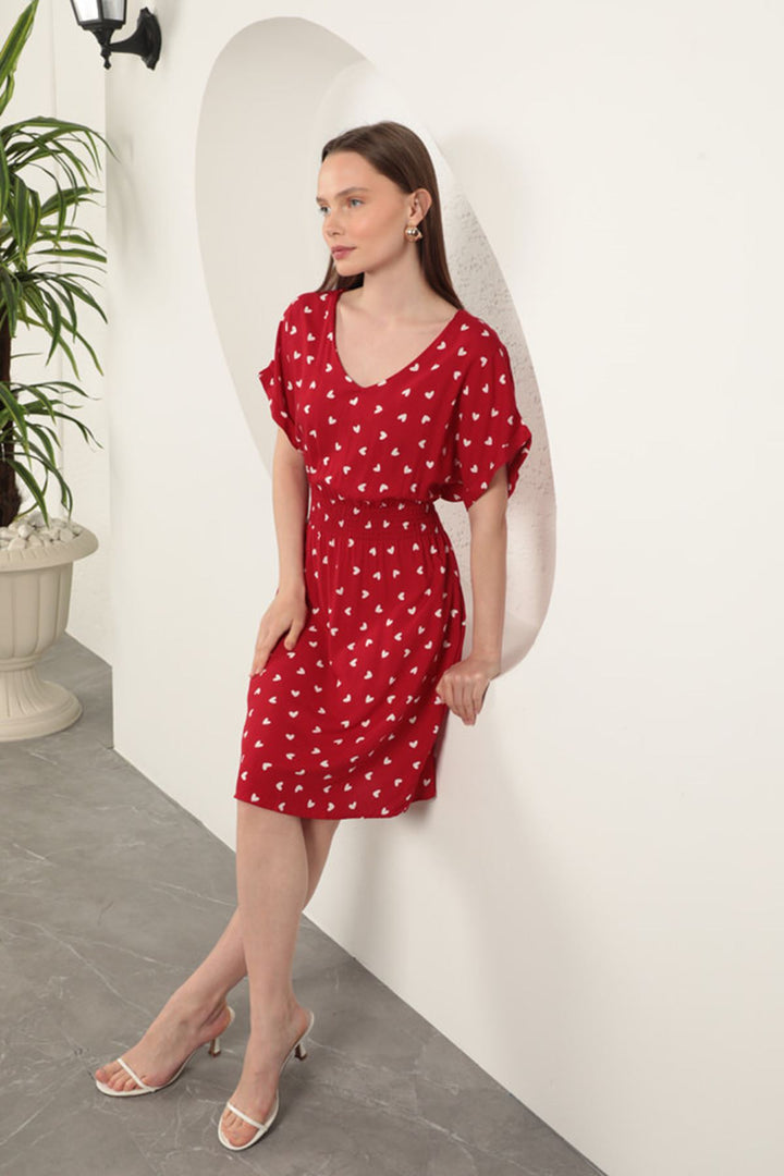 KKT Viscose Fabric Heart Patterned Dress-Red - Berriozábal