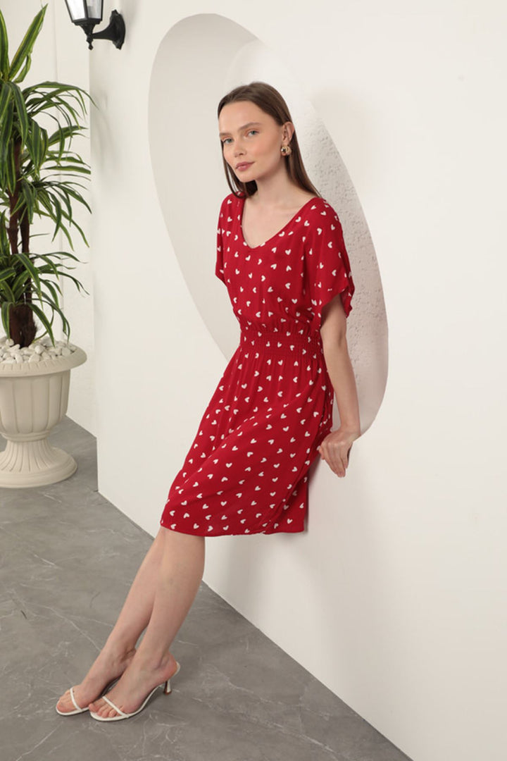 KKT Viscose Fabric Heart Patterned Dress-Red - Berriozábal