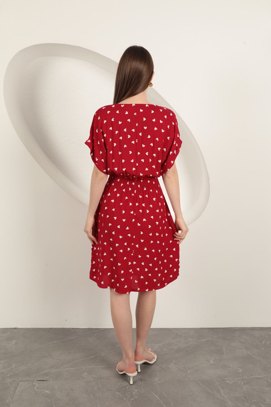 KKT Viscose Fabric Heart Patterned Dress-Red - Berriozábal