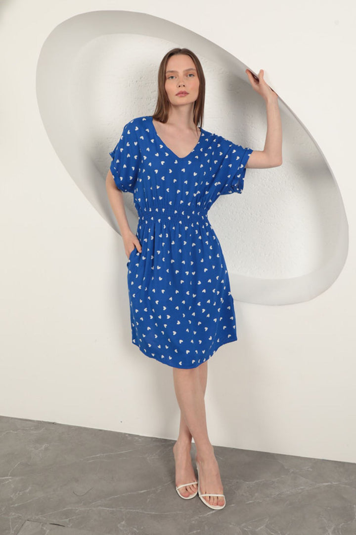 KKT Viscose Fabric Heart Patterned Dress-Sax - Franklin