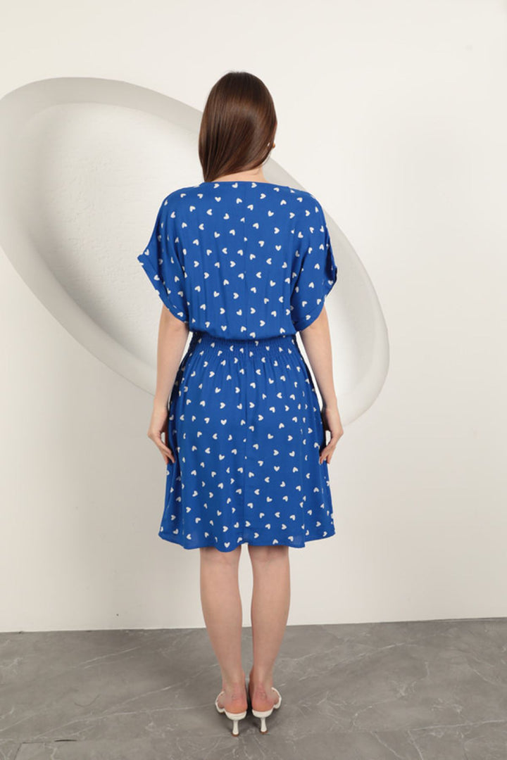 KKT Viscose Fabric Heart Patterned Dress-Sax - Franklin