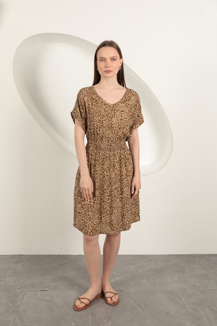 KKT Viscose Fabric Patterned Dress-Beige - Twin Falls