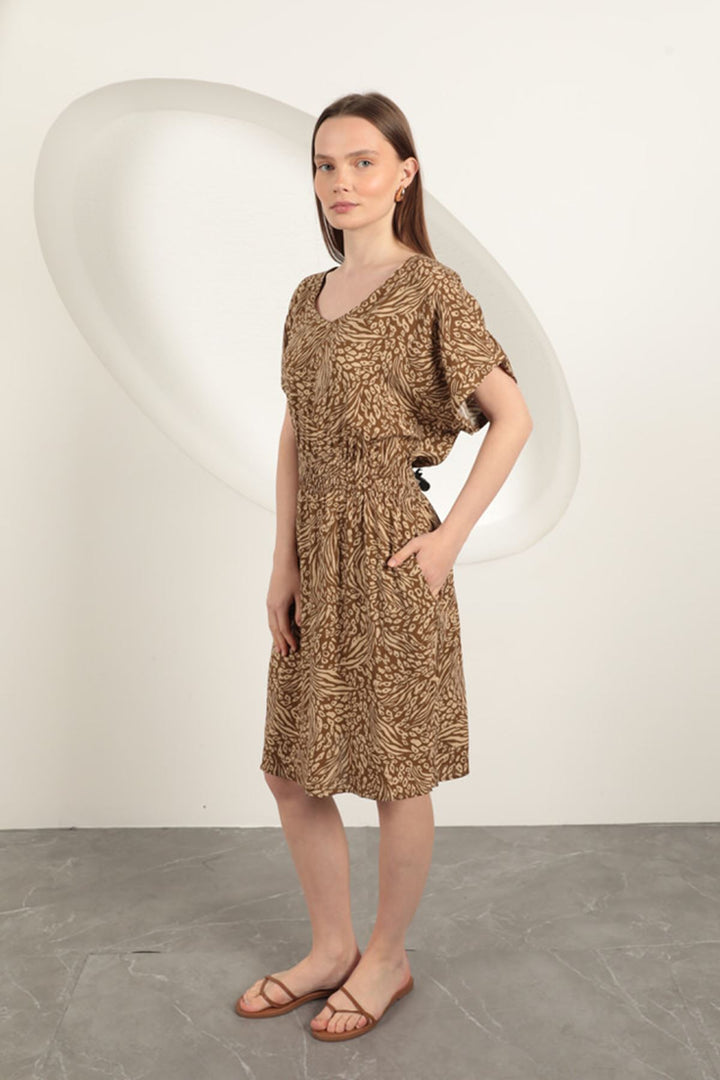 KKT Viscose Fabric Patterned Dress-Beige - Twin Falls