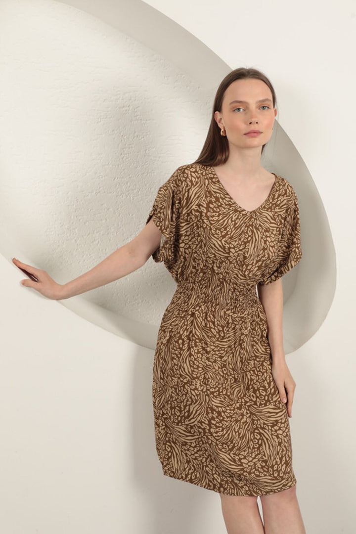 KKT Viscose Fabric Patterned Dress-Beige - Twin Falls