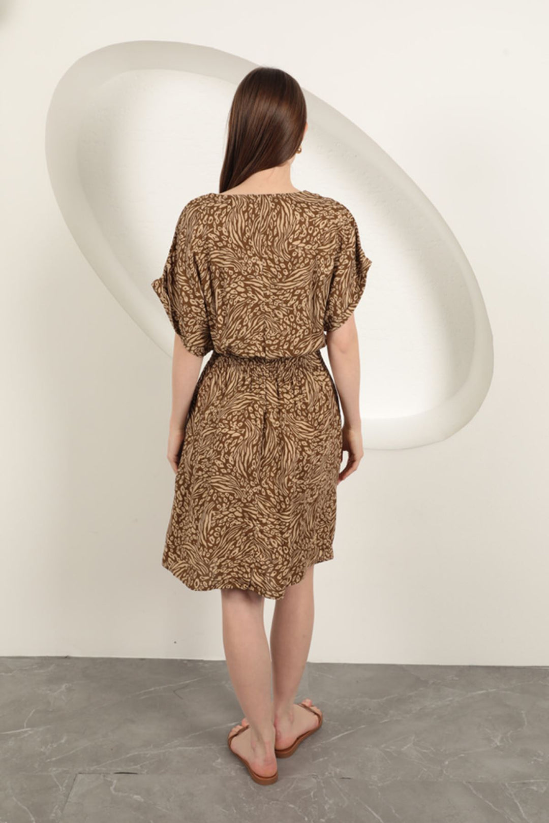 KKT Viscose Fabric Patterned Dress-Beige - Twin Falls