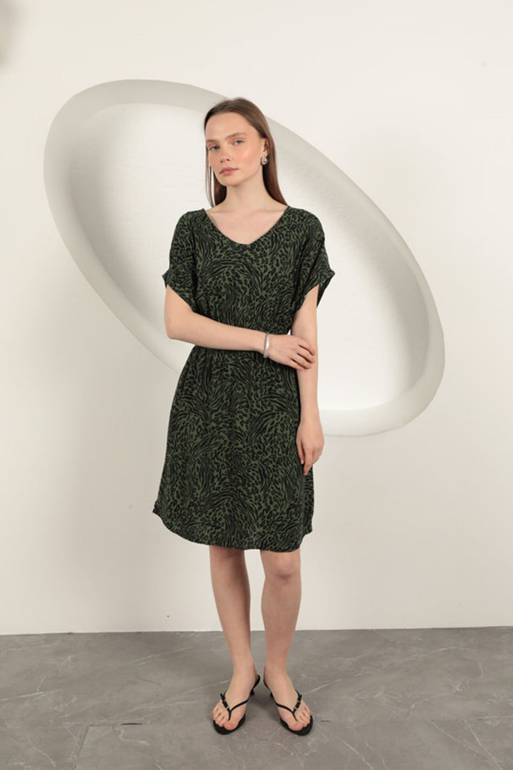 KKT Viscose Fabric Patterned Dress-Khaki - Sesto San Giovanni