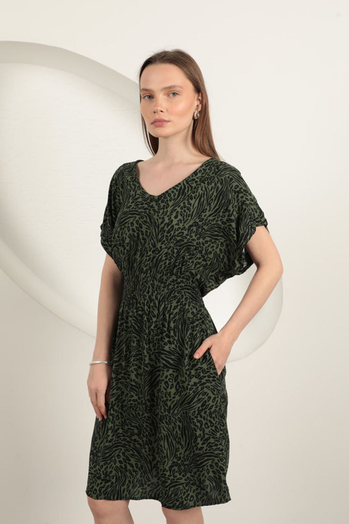KKT Viscose Fabric Patterned Dress-Khaki - Sesto San Giovanni