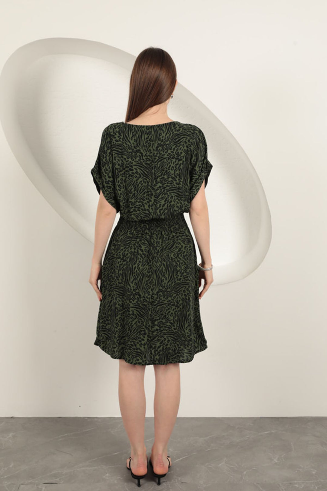 KKT Viscose Fabric Patterned Dress-Khaki - Sesto San Giovanni