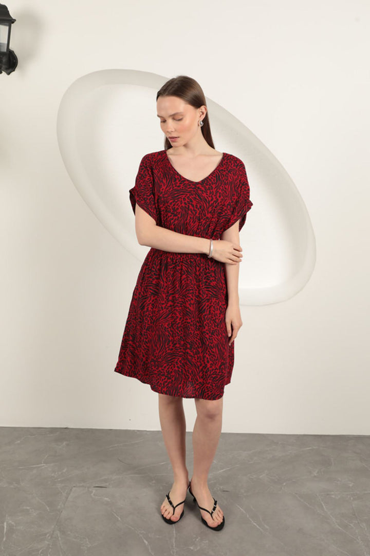 KKT Viscose Fabric Patterned Dress-Red - Tarrasa