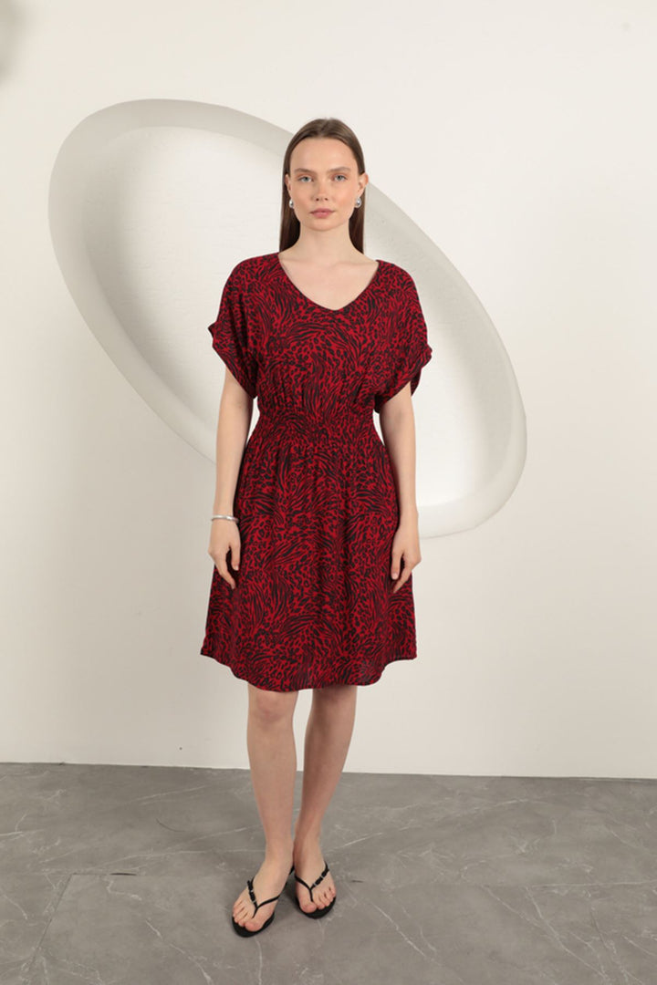 KKT Viscose Fabric Patterned Dress-Red - Tarrasa