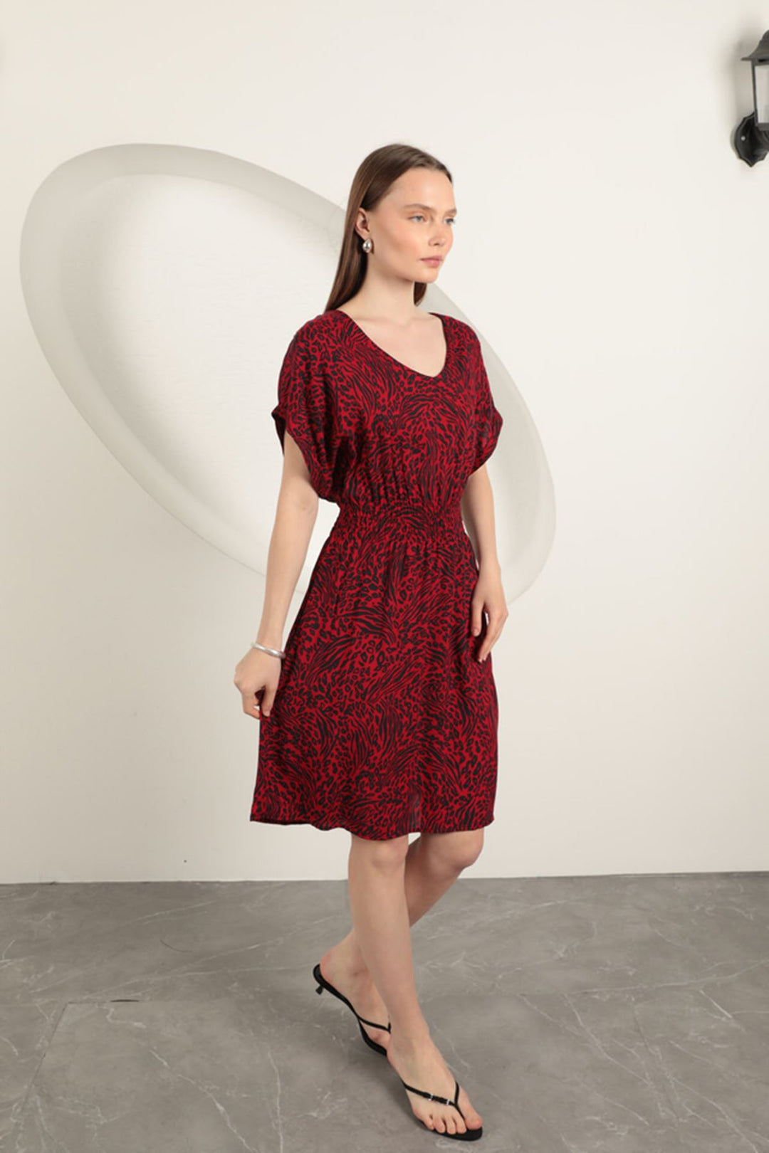 KKT Viscose Fabric Patterned Dress-Red - Tarrasa