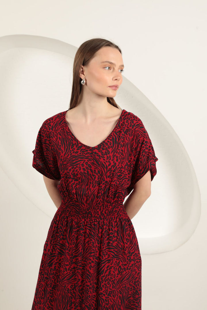 KKT Viscose Fabric Patterned Dress-Red - Tarrasa