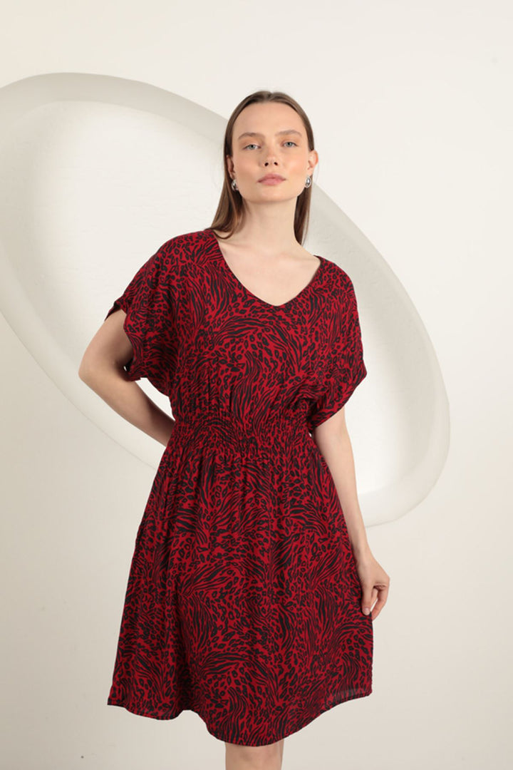 KKT Viscose Fabric Patterned Dress-Red - Tarrasa