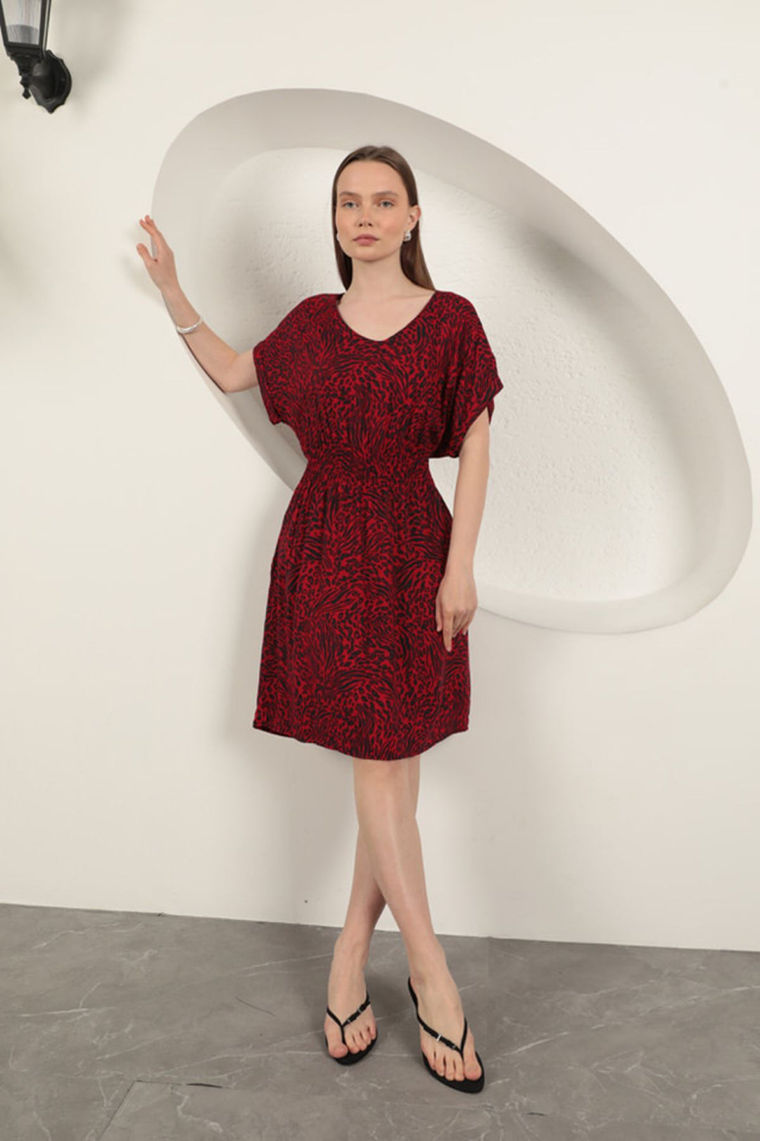 KKT Viscose Fabric Patterned Dress-Red - Tarrasa