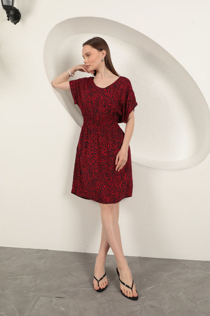 KKT Viscose Fabric Patterned Dress-Red - Tarrasa