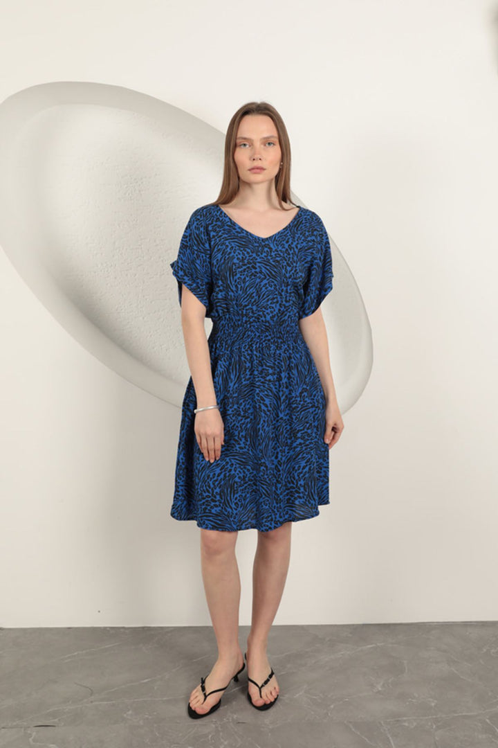 KKT Viscose Fabric Patterned Dress-Sax - Bisceglie