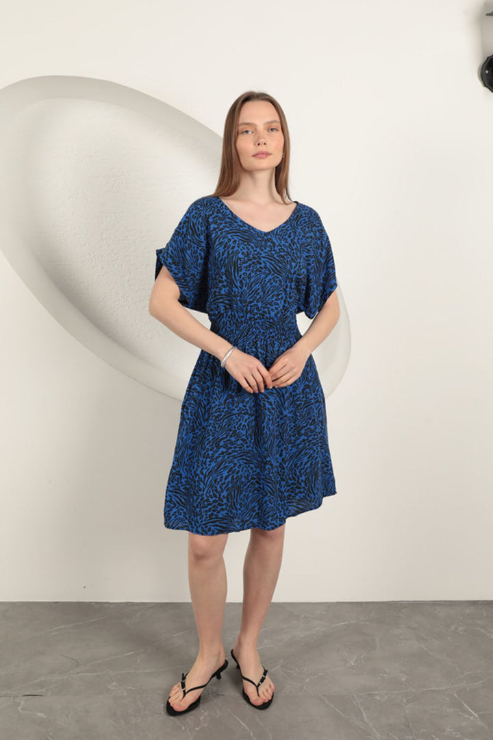 KKT Viscose Fabric Patterned Dress-Sax - Bisceglie