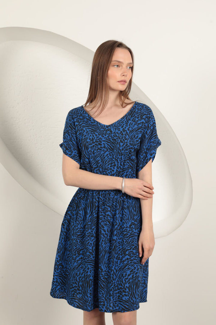 KKT Viscose Fabric Patterned Dress-Sax - Bisceglie