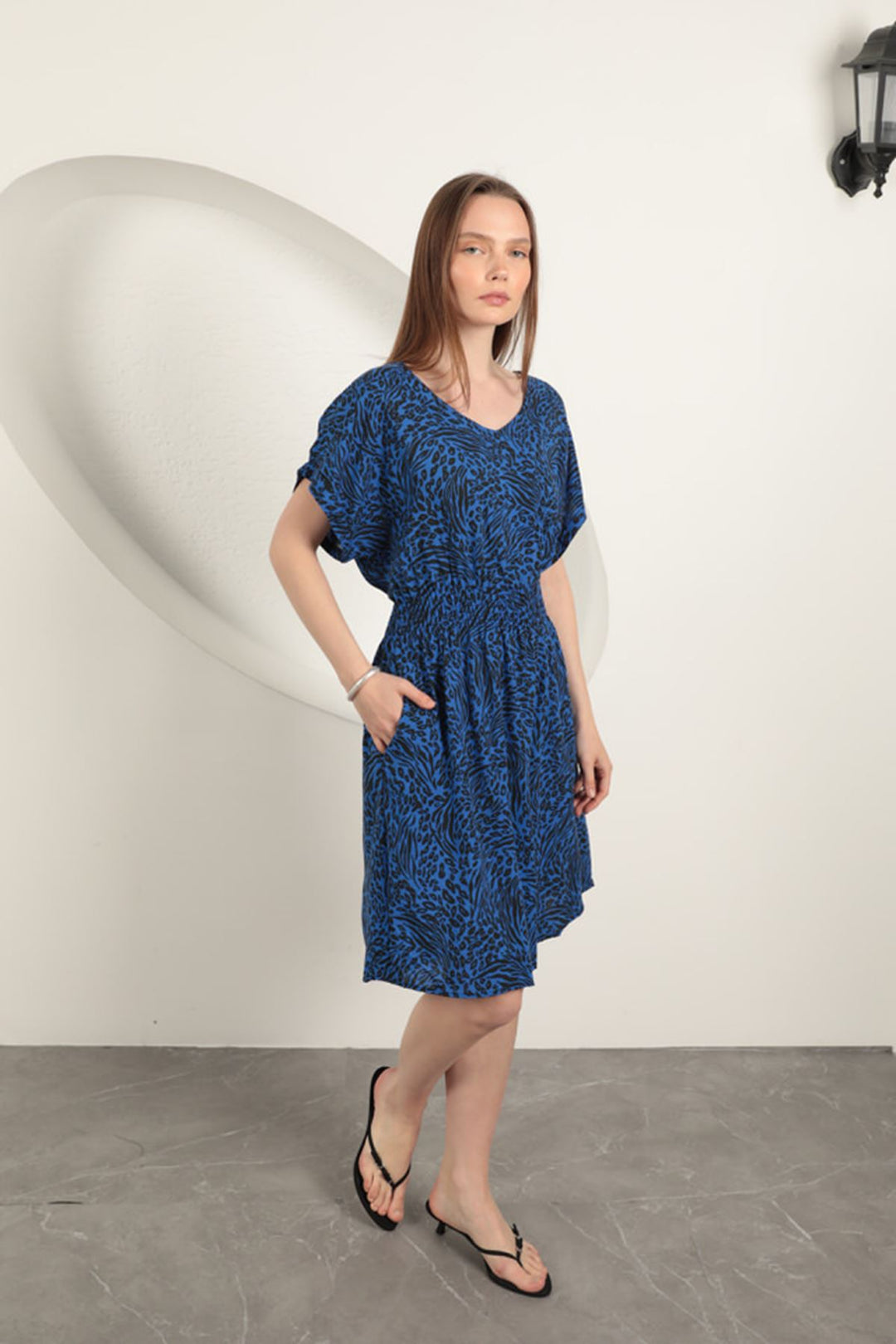 KKT Viscose Fabric Patterned Dress-Sax - Bisceglie