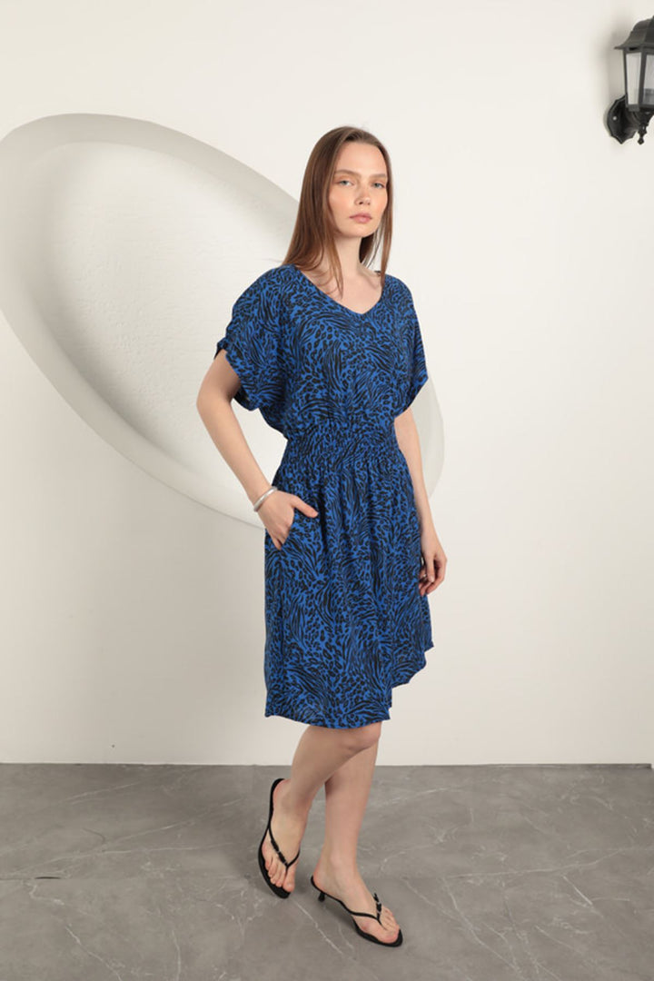 KKT Viscose Fabric Patterned Dress-Sax - Bisceglie