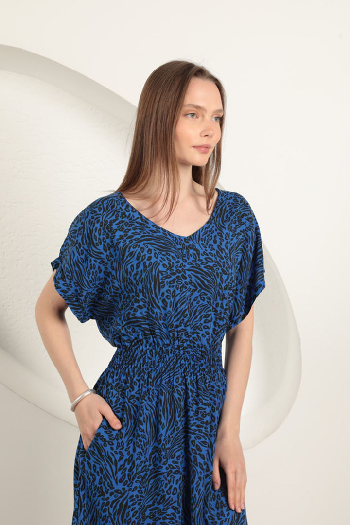 KKT Viscose Fabric Patterned Dress-Sax - Bisceglie