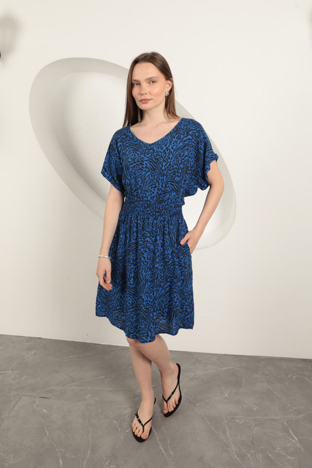 KKT Viscose Fabric Patterned Dress-Sax - Bisceglie
