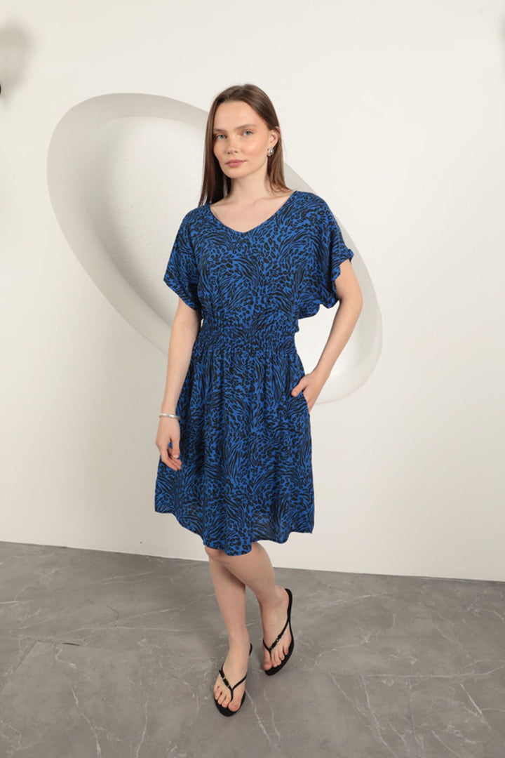 KKT Viscose Fabric Patterned Dress-Sax - Bisceglie